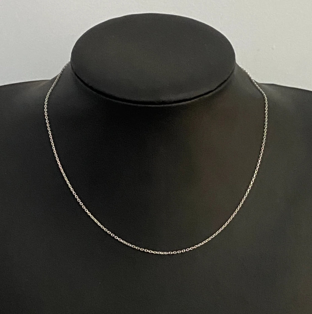 18K White Gold Cable Link Chain Necklace 40cm Long