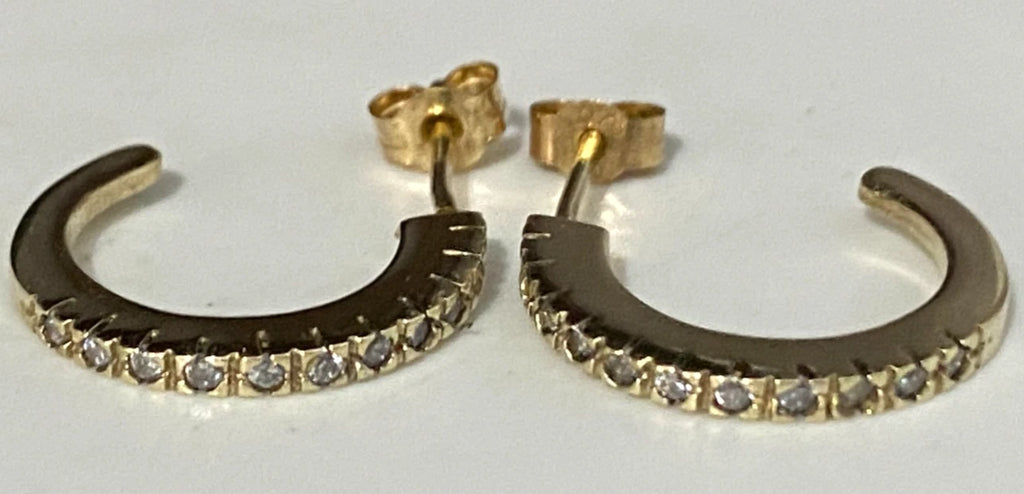 9K Yellow Gold & Cubic Zirconia Hoop Stud Earrings
