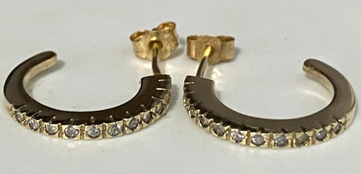 9K Yellow Gold & Cubic Zirconia Hoop Stud Earrings