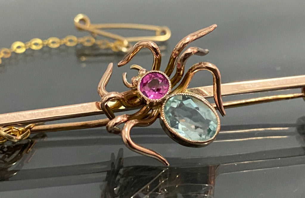 Antique Edwardian 9K Rose Gold Spider Brooch - 57mm