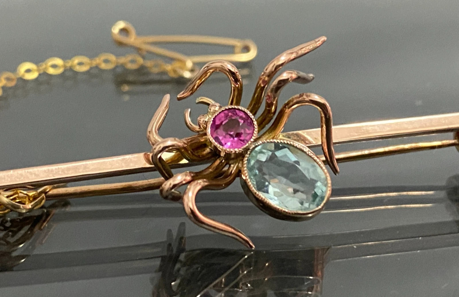 Antique Edwardian 9K Rose Gold Spider Brooch - 57mm