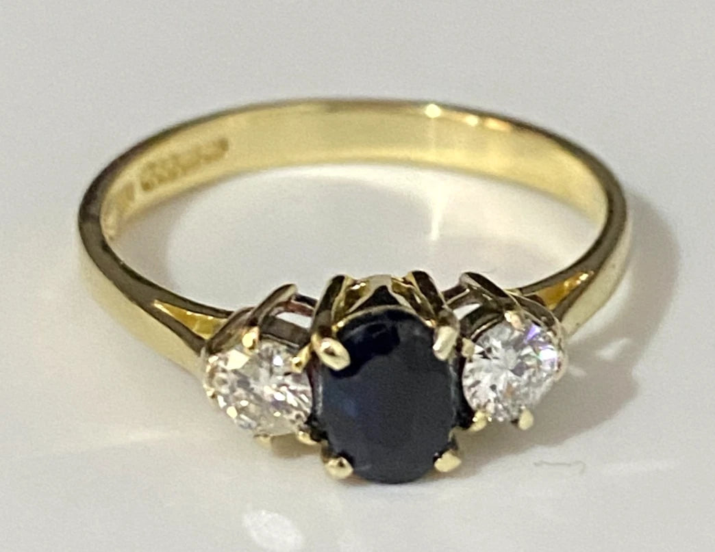 18K Yellow Gold W/Sapphire & 0.25CT Diamond Cluster Ring Size N 1/2 - 7