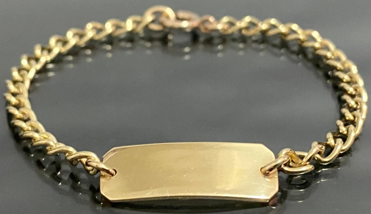 1970's 9ct Yellow Gold Curb Link Kids Childs ID Bracelet 14.0cm Long