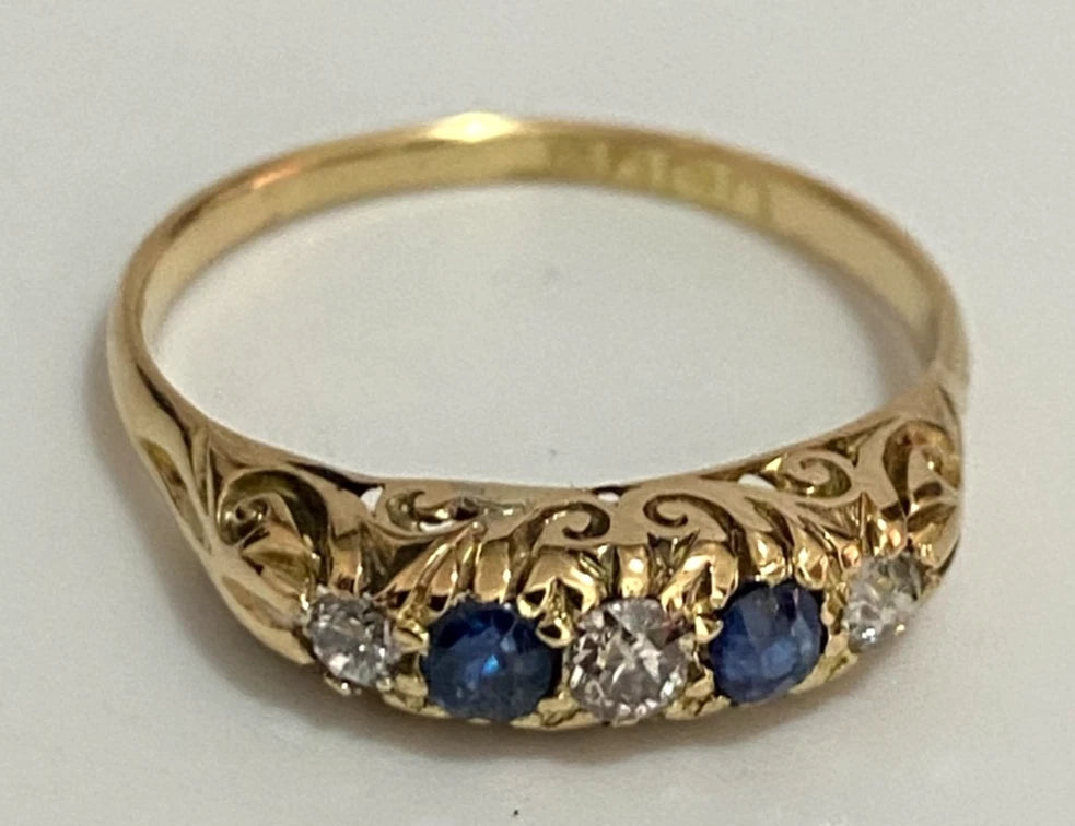 Antique 18K Yellow Gold W/ Sapphire & Diamond Ring C1915 Size Q 1/2 (US 8.5)