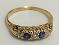 Antique 18K Yellow Gold W/ Sapphire & Diamond Ring C1915 Size Q 1/2 (US 8.5)