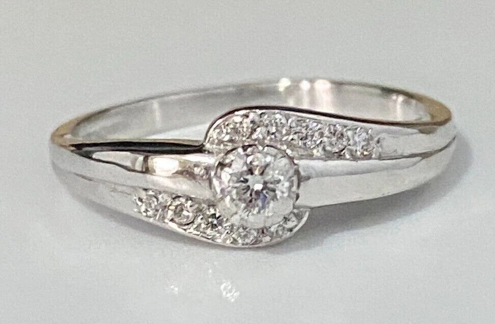 18K White Gold & 0.20CT Diamond Engagement Ring Size P 1/2 - 7 3/4
