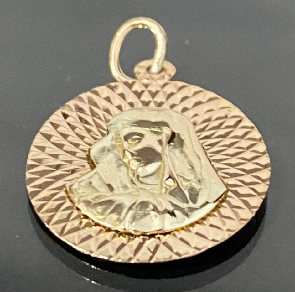 9K Yellow Gold Sagittarius Zodiac Sign & Virgin Mary Double Face Pendant