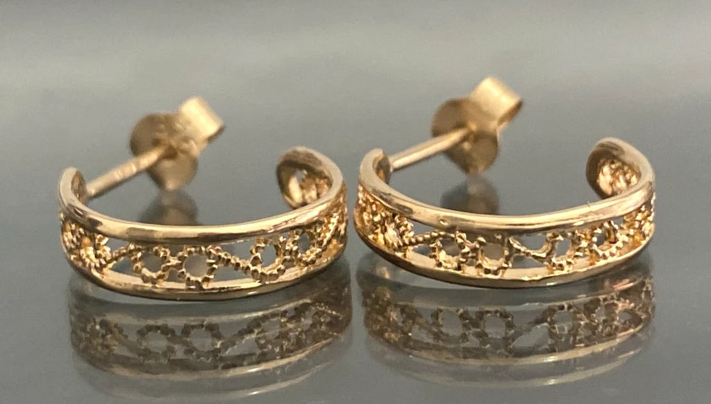 9CT Yellow Gold Filigree Openwork Half Hoop Earrings