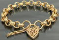 9K Yellow Gold Belcher Link Filigree Heart Padlock Bracelet