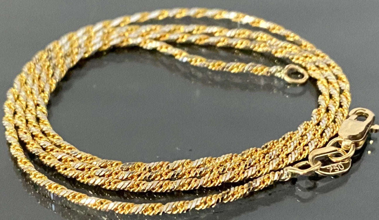 18K Yellow Gold Rope Link Chain Necklace 46cm Long