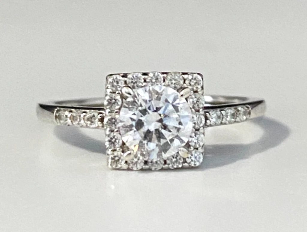 9K White Gold & Cubic Zirconia Engagement Ring size M 1/2 - 6 1/4
