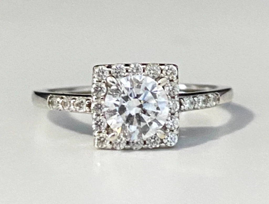 9K White Gold & Cubic Zirconia Engagement Ring size M 1/2 - 6 1/4