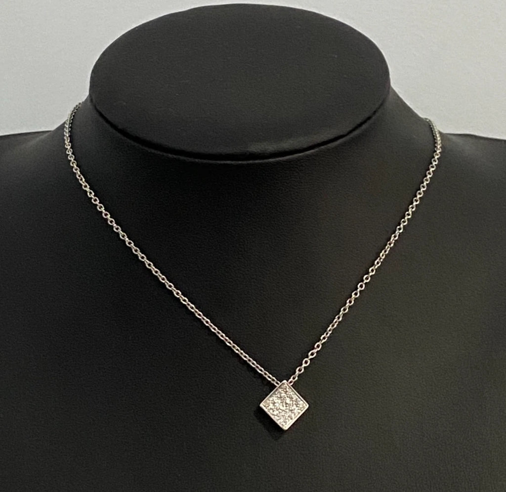 18K White Gold with Brilliant Diamond Square Pendant