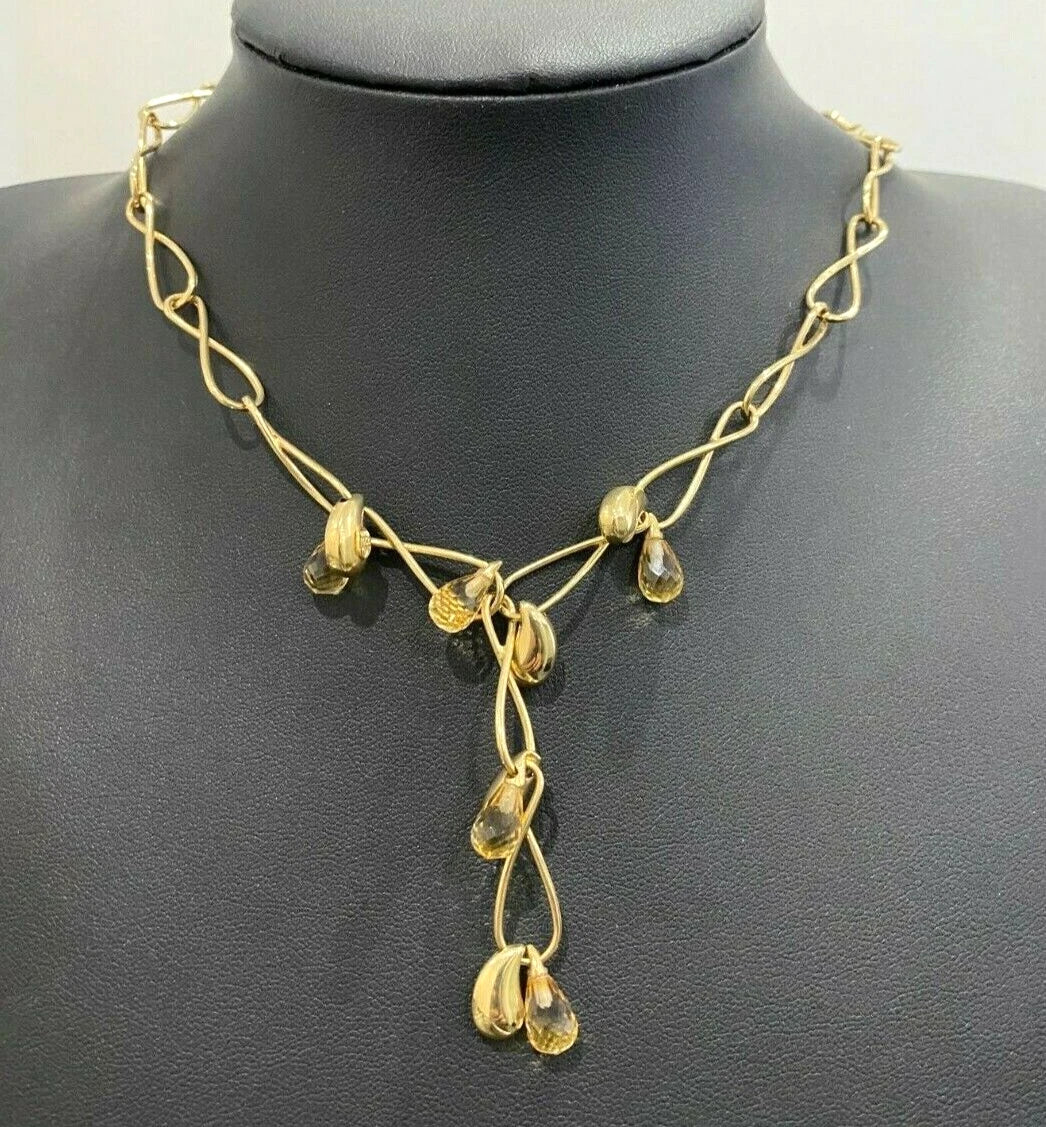 Italian 14K Yellow Gold & Citrine Drops Necklace 43.50cm Long