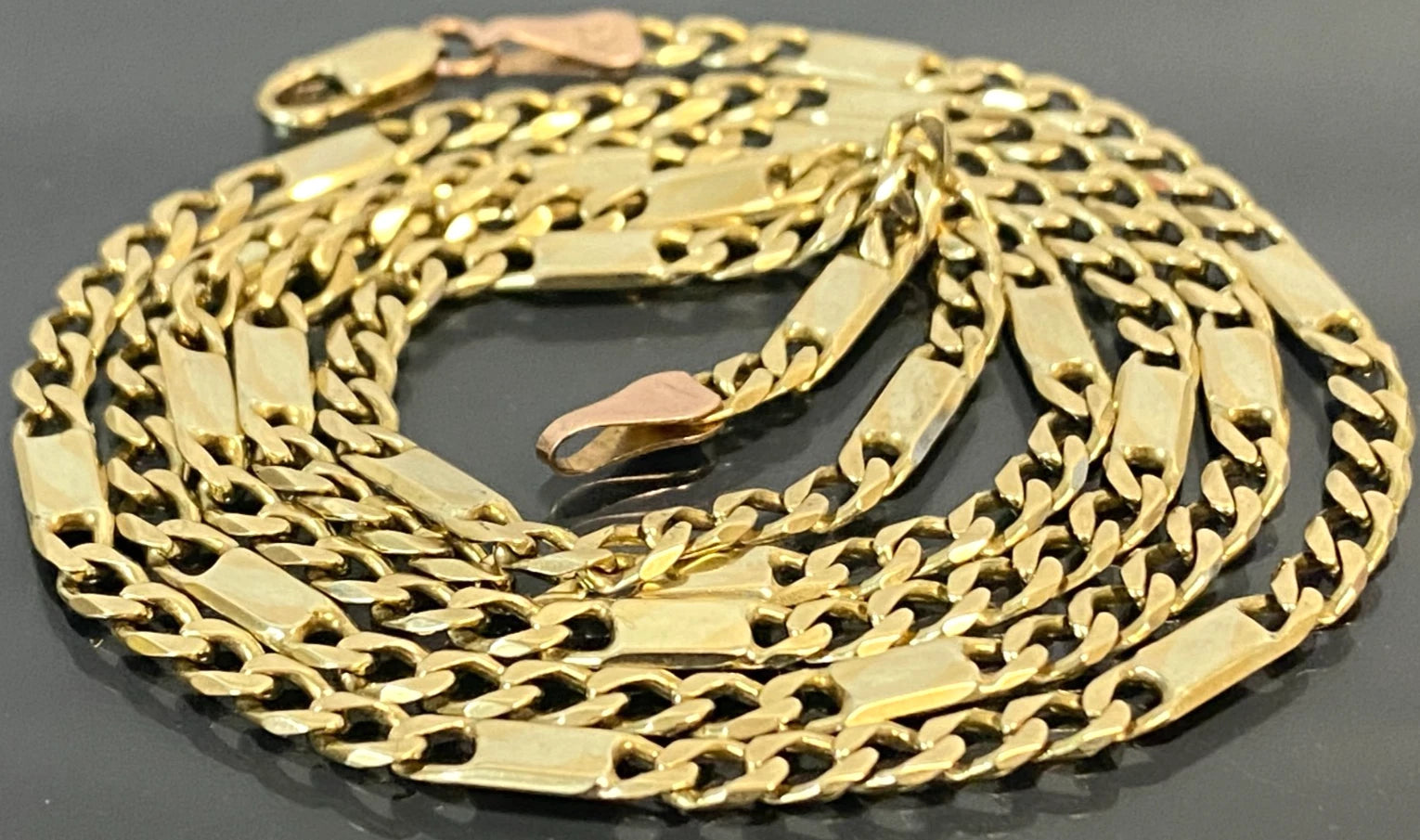 9K Yellow Gold Fancy Figaro Link Chain Necklace 57cm 22.5" Estate Jewellery