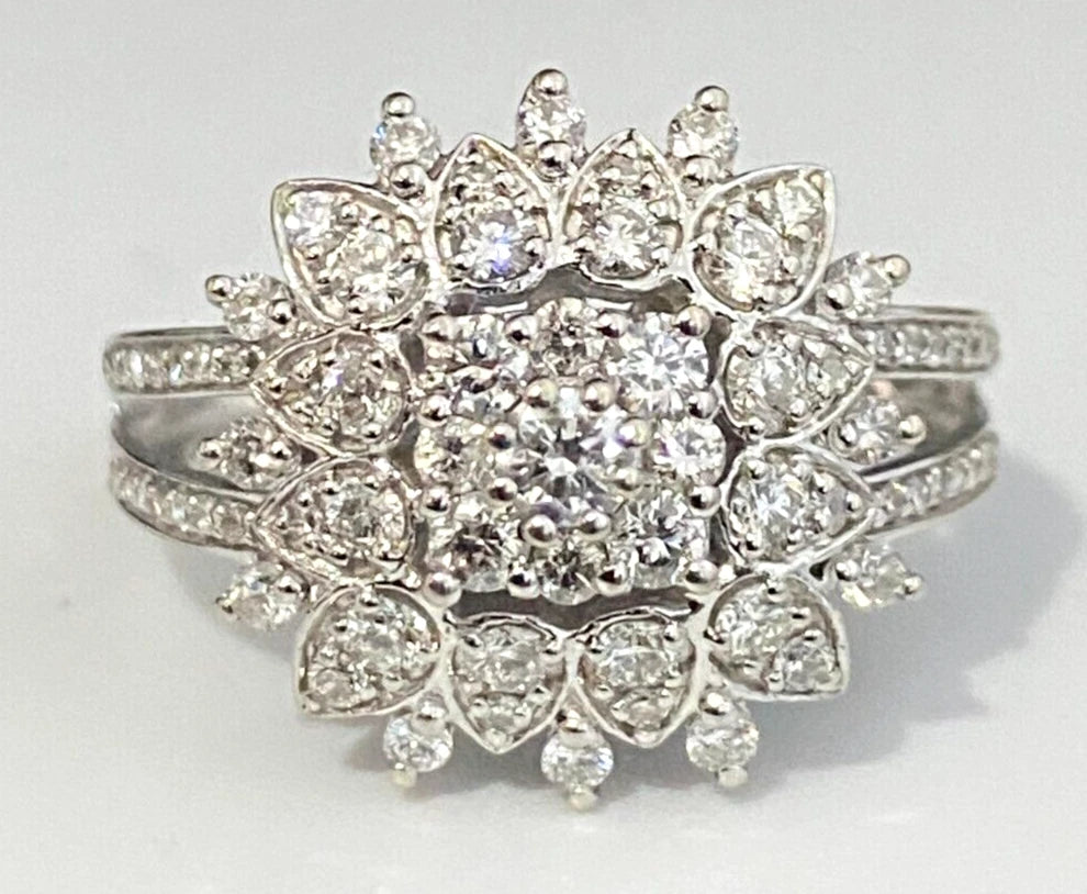 10K White Gold & 1.0CT Diamond Cluster Ring Size N 1/2 - 6 3/4