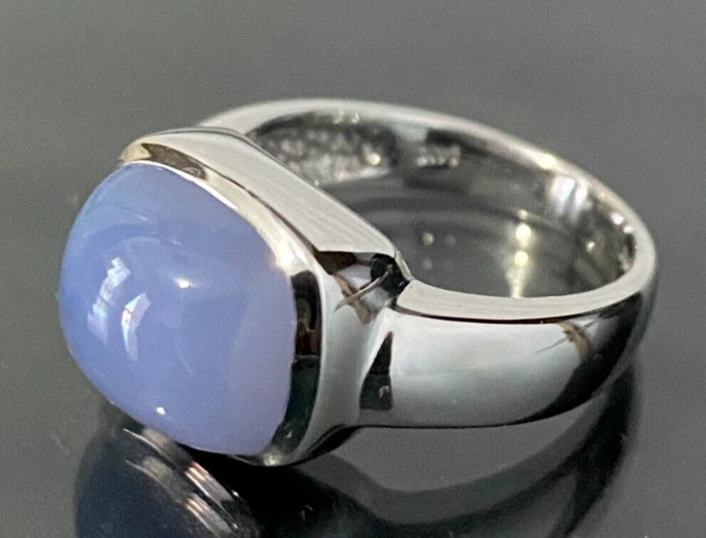 14K White Gold & Chalcedony Single Stone Ring Size O 1/2 - 7 1/4
