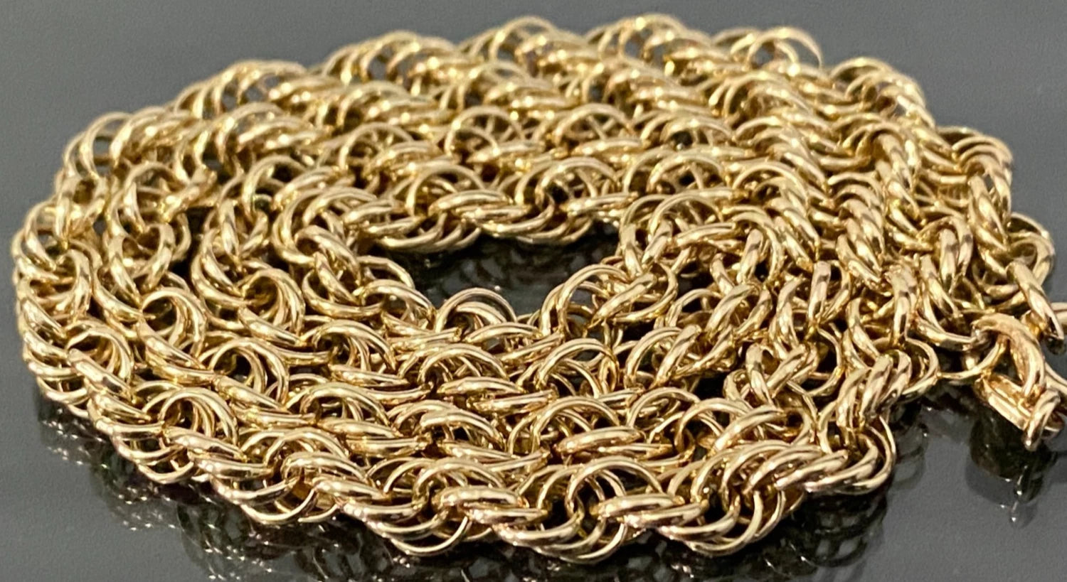 9K Yellow Gold Rope Link Chain Necklace 43cm Long