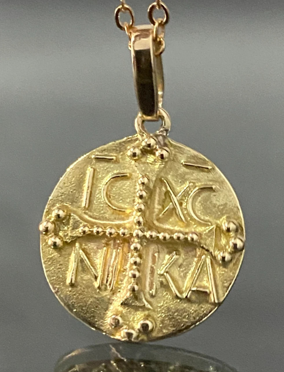 14K Yellow Gold Christogram Symbol IC XC NIKA Jesus Christ Conque Pendant