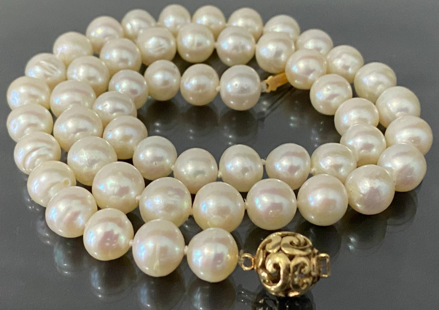White Cultured Pearl Single-Strand Necklace W/ 9K Yellow Gold Clasp 44cm Long