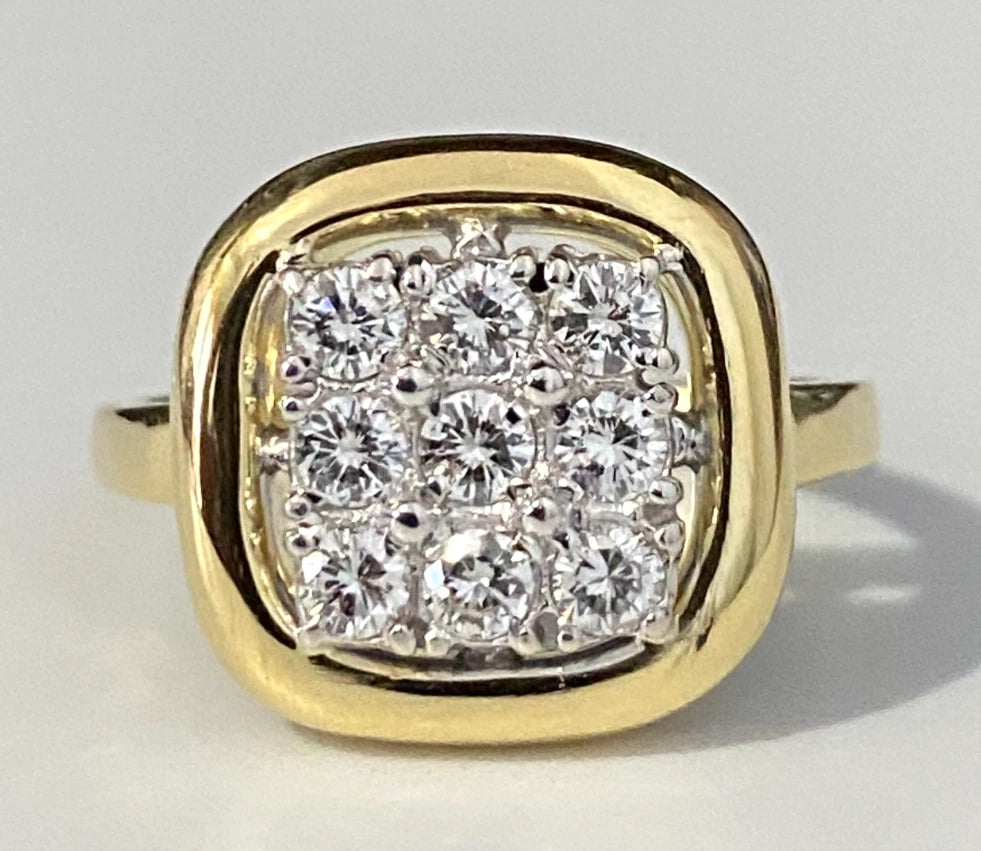 18K Yellow Gold & 0.70CT Diamond Cluster Ring Size Q - 8 1/4
