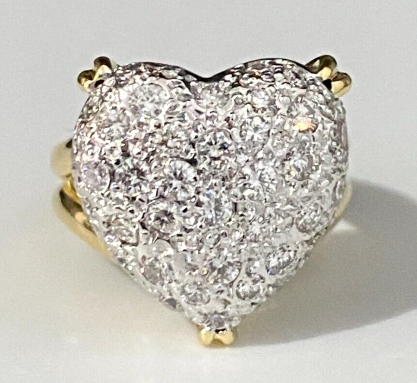 18K Yellow Gold & 0.75CT Diamond Heart Ring Size J 1/2 - 5