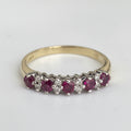 18ct Yellow Gold Ruby Diamond Half Eternity Anniversary Ring – Size R (US 8.75)