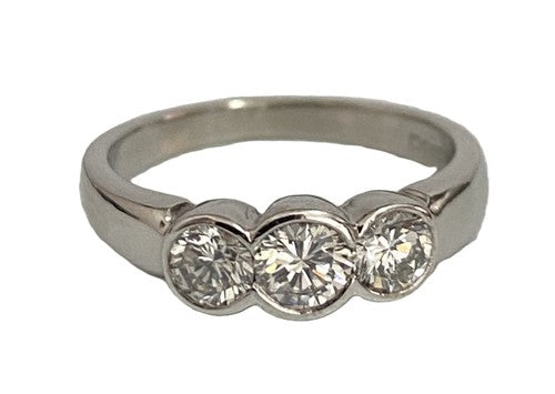 950 Palladium & 0.60CT Diamond 3 Stone Bezel Set Ring - Size I (US 4.5)